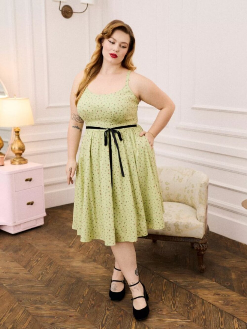 Torrid Retro Chic Belted Swing Dress Floral Light Green Sz 0/12